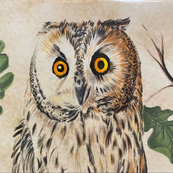 Vintage Owl Decorative Ceramic Tile Framed Art Wall Decor - Picture 7 of 10